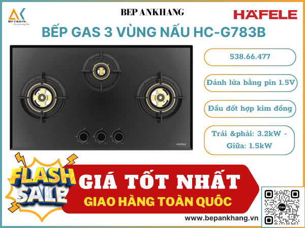 Bếp gas 3 vùng nấu Hafele HC-G783B - 538.66.477